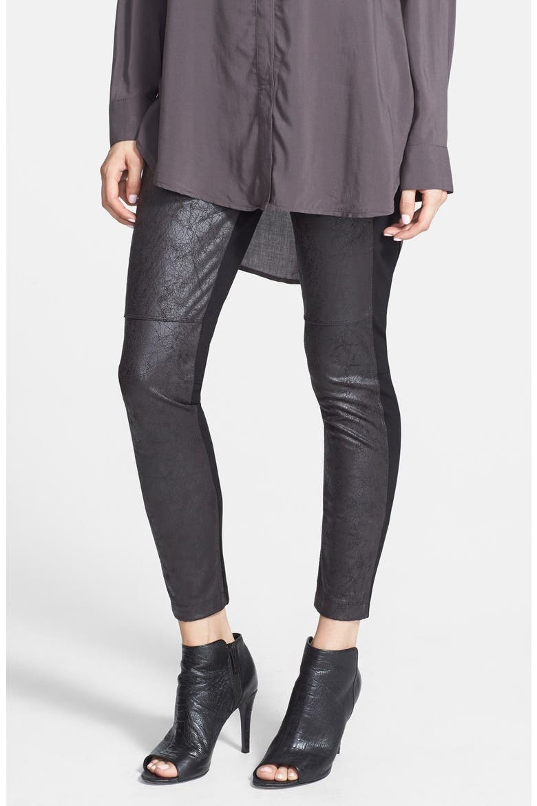 Lyssé 'Rue' Faux Leather & Ponte Knit Leggings, Main, color, BLACK