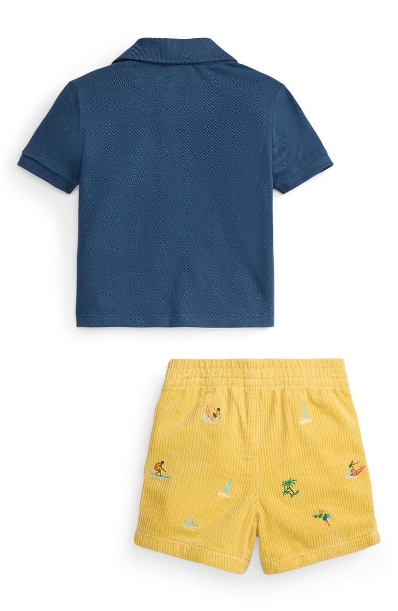 Ralph Lauren Cotton Piqué Polo & Polo Bear Corduroy Shorts Set, Alternate, color, Clancy Blue