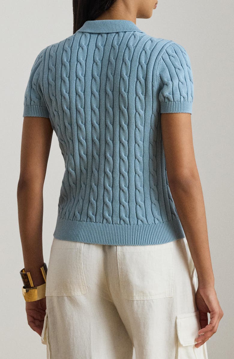 Lauren Ralph Lauren Natrissa Cable Knit Cotton Polo Sweater, Alternate, color, Blue Note
