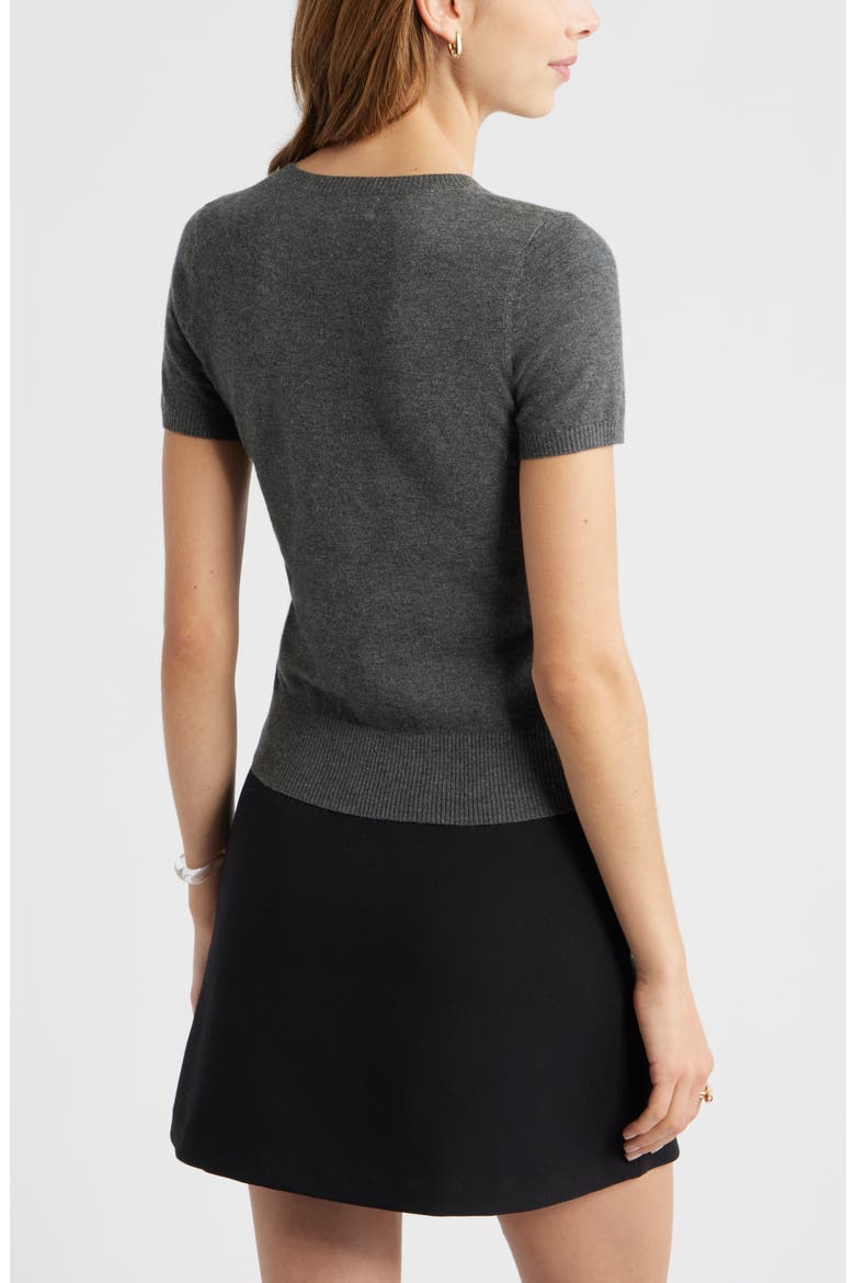 Fitted Short Sleeve Sweater, Alternate, color, GREY MEDIUM CHARCOAL HEATHER