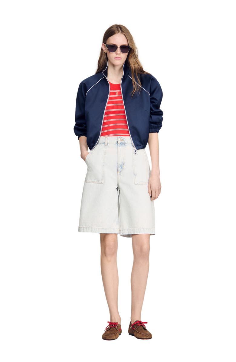 SANDRO Washed denim Bermuda shorts, Alternate, color, Light Bu Jean
