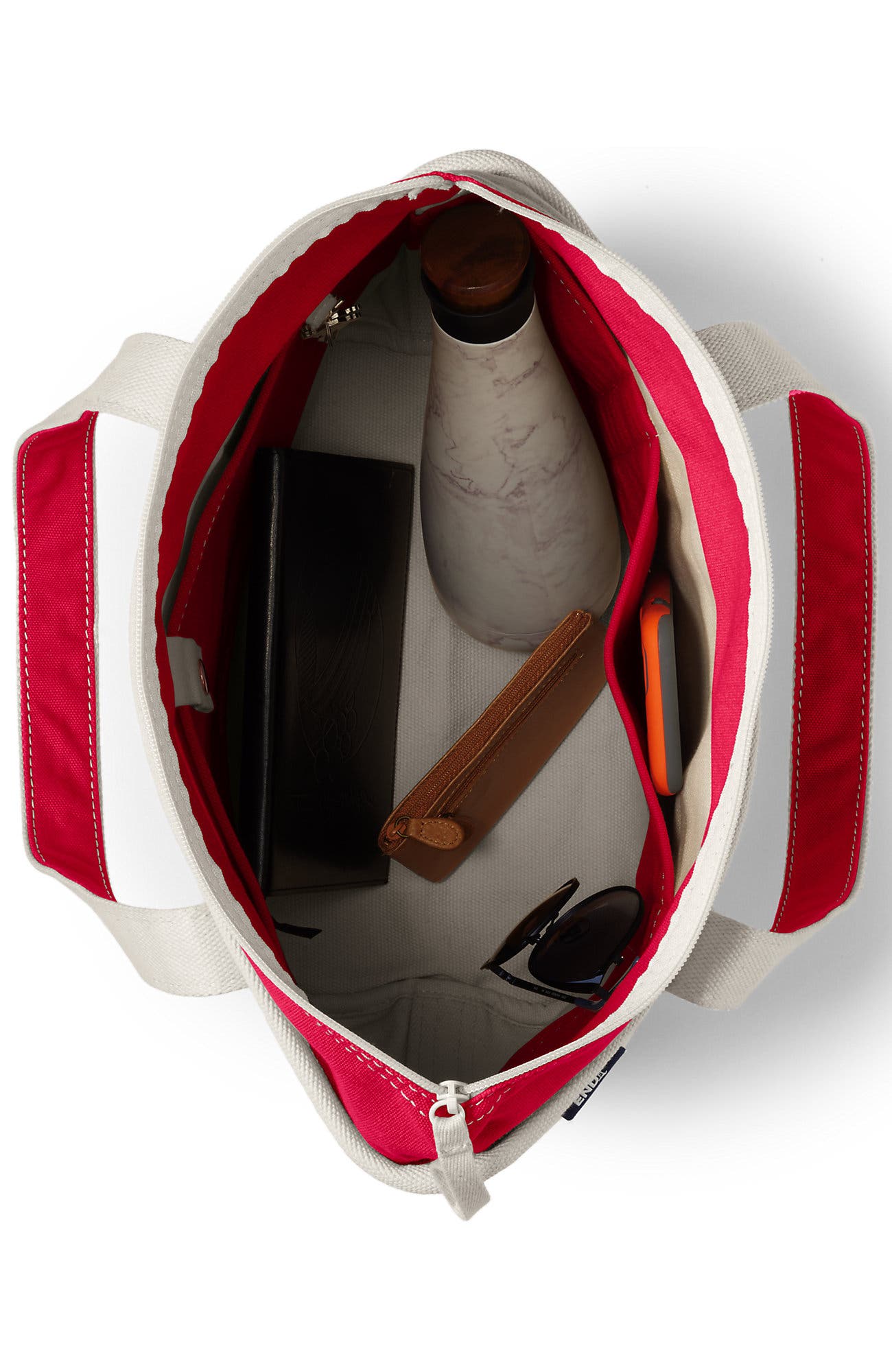 Lands' End Zip Top Canvas Tote Bag, Alternate, color, Natural/Heritage Red
