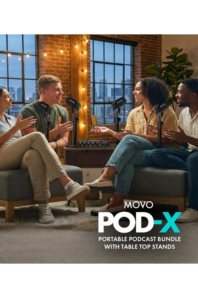 Four Person Podcast Bundle with 4 Channel USB Audio Interface, 4 CastMic Microphones, and 4 Tabletop Stands, Alternate, color, Black