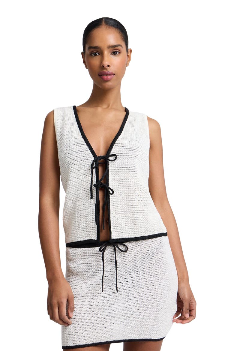 Knit Tie V-Neck Front Tank Top, Alternate, color, Egret/Black