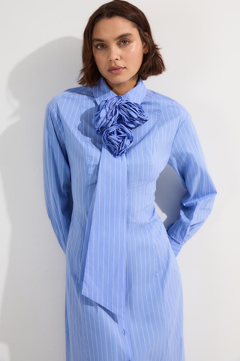 Rosette Woven Shirt Maxi Dress, Alternate, color, Blue