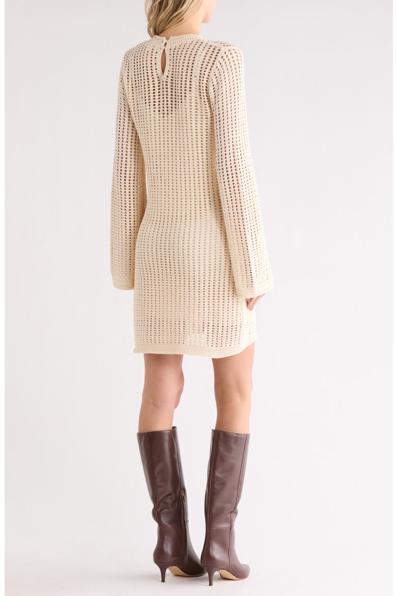 The Crochet Bell Sleeve Cotton Dress, Alternate, color, BEIGE