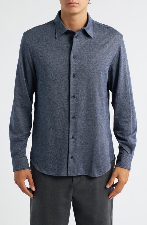Emporio Armani Heathered Knit Cotton Button-up Shirt In Blue