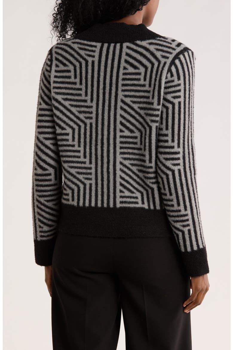 Geometric Button Front Crop Cardigan, Alternate, color, BLACK/ MEDIUM HEATHER GREY