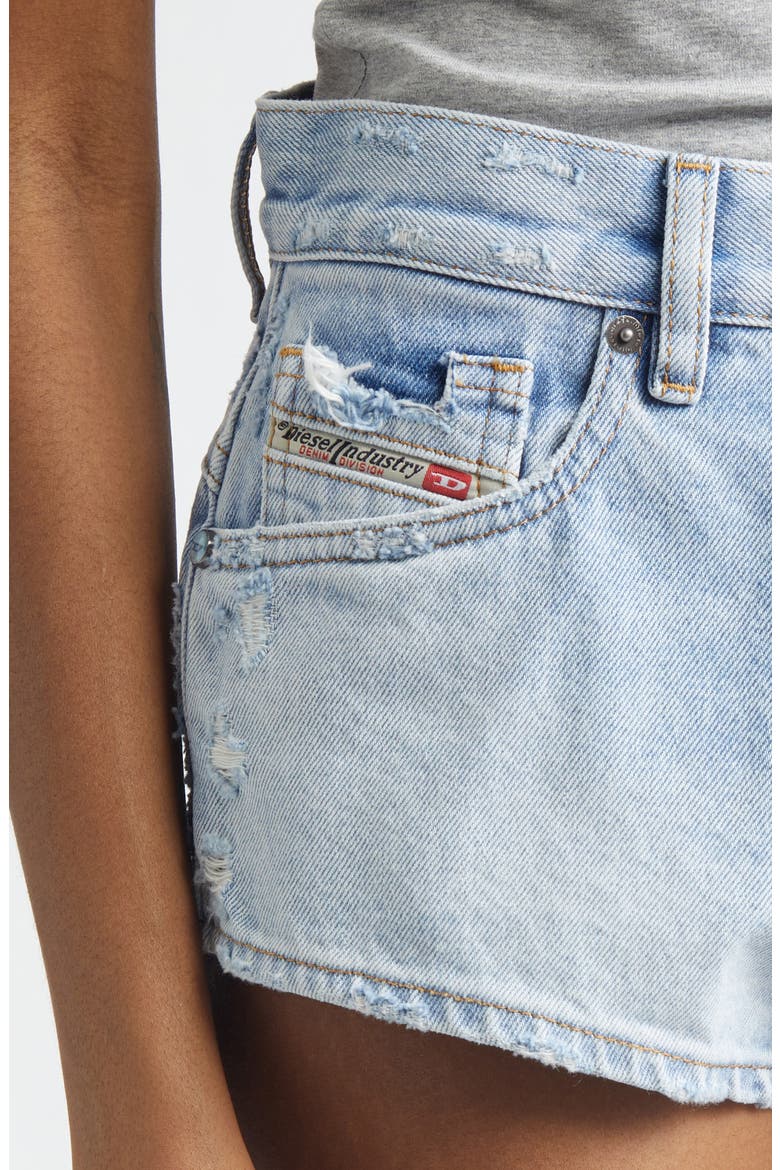De-Lunar Frayed Hem Denim Shorts, Alternate, color, DENIM