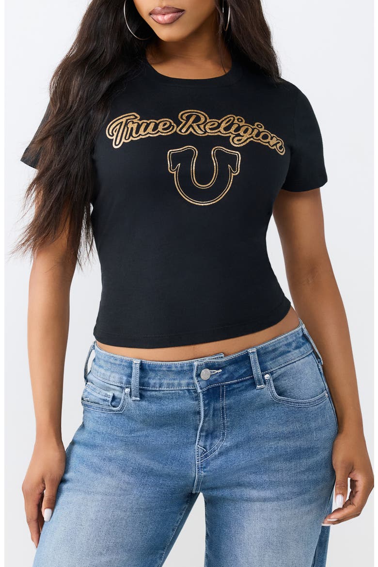 Glitter Horseshoe Relaxed Baby Tee, Main, color, JET BLACK