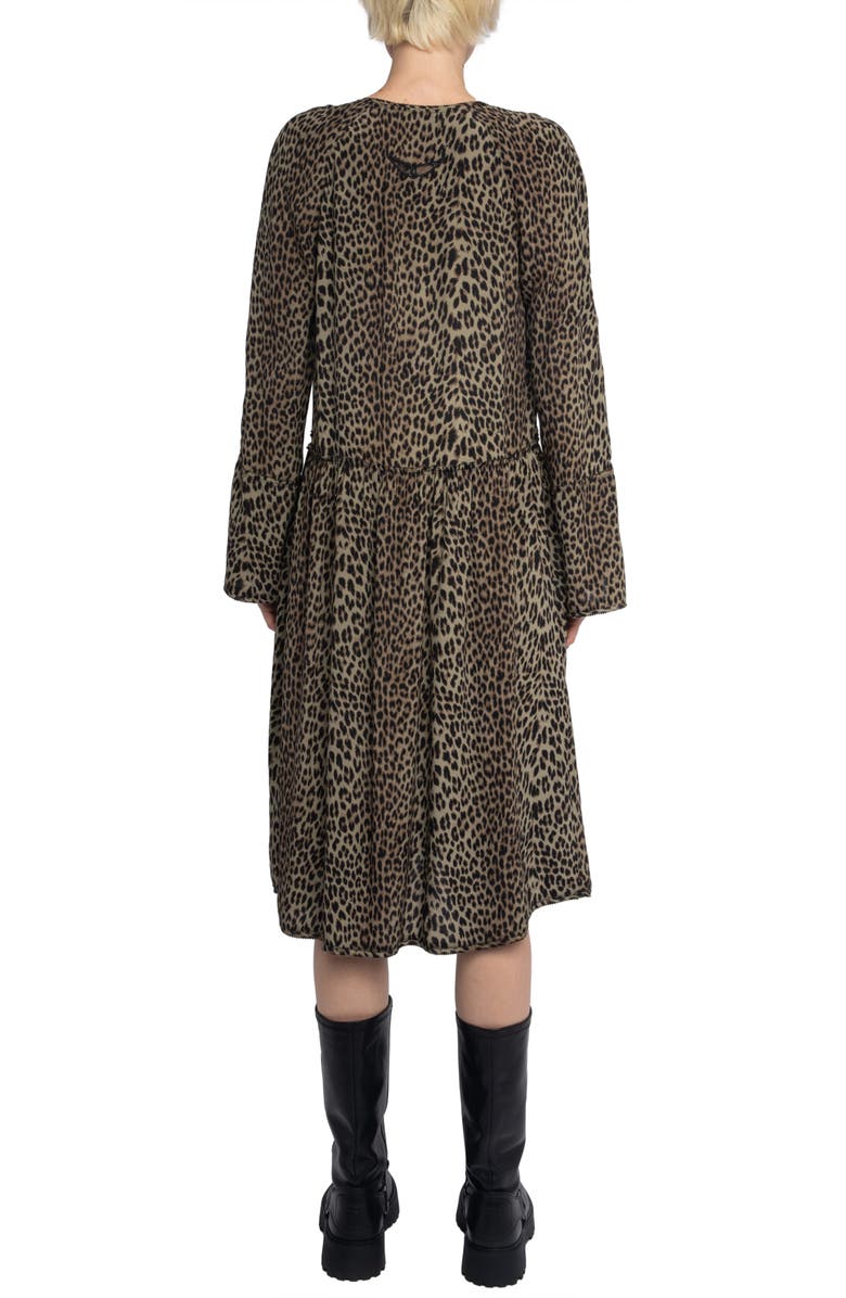 Zadig & Voltaire Rinas Long Sleeve Leopard Print Dress, Alternate, color, Leaves