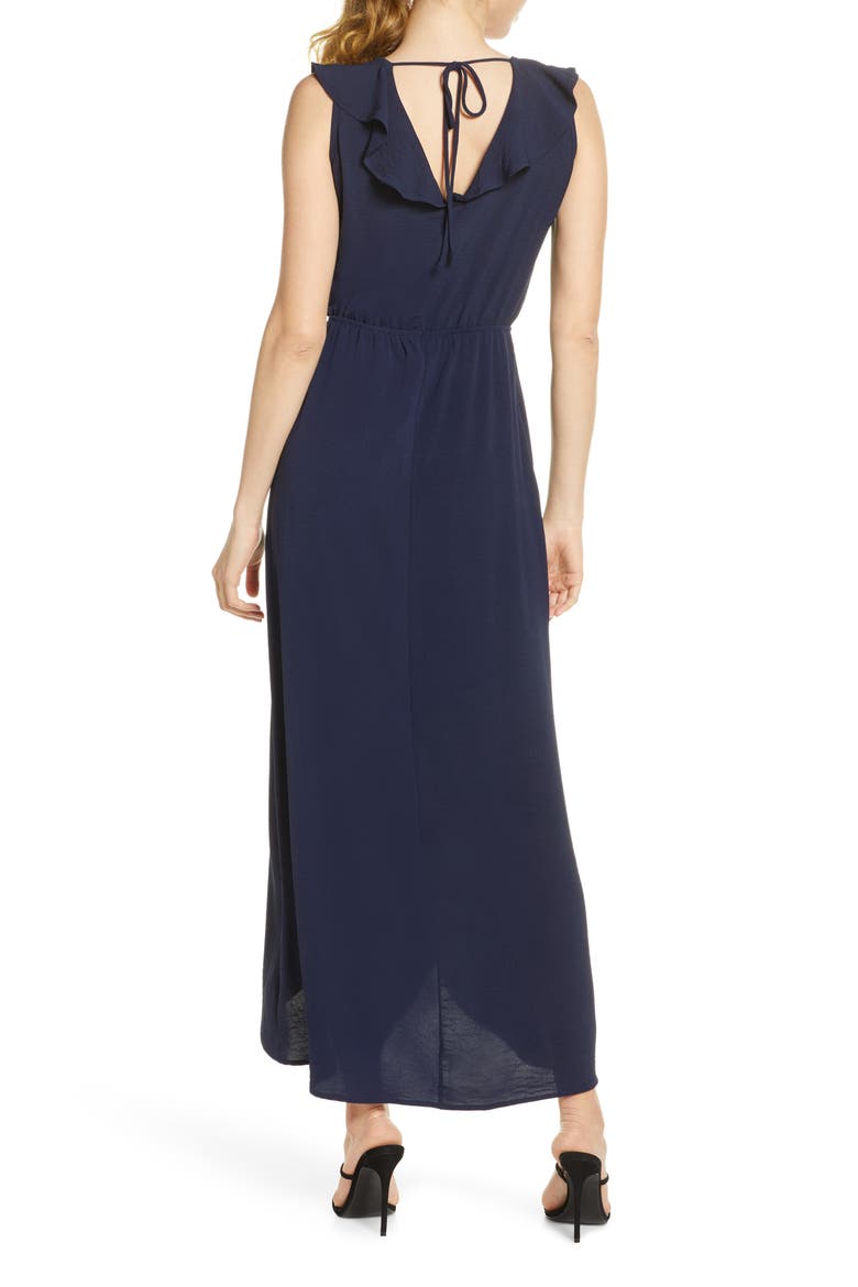 Ruffle Faux Wrap Maxi Dress, Alternate, color, NAVY