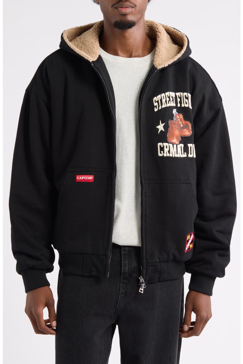 x Street Fighter II Balrog Faux Shearling Lined Hoodie, Main, color, BLACK