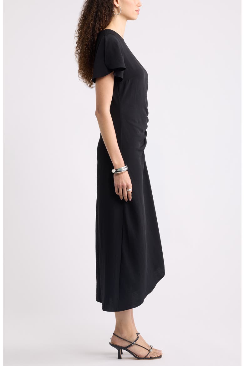 Split Sleeve Side Smocked Midi Dress, Alternate, color, BLACK