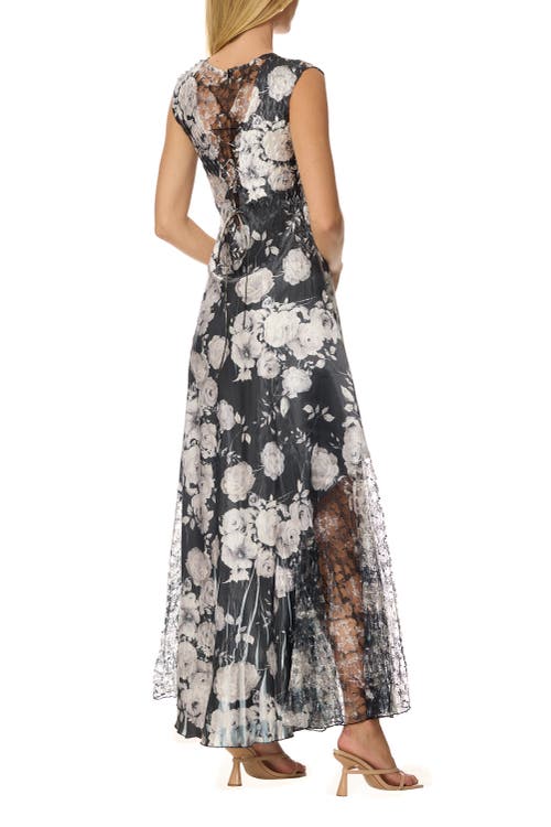 Komarov Charmuese Maxi With Lace Up Back Detail In Black