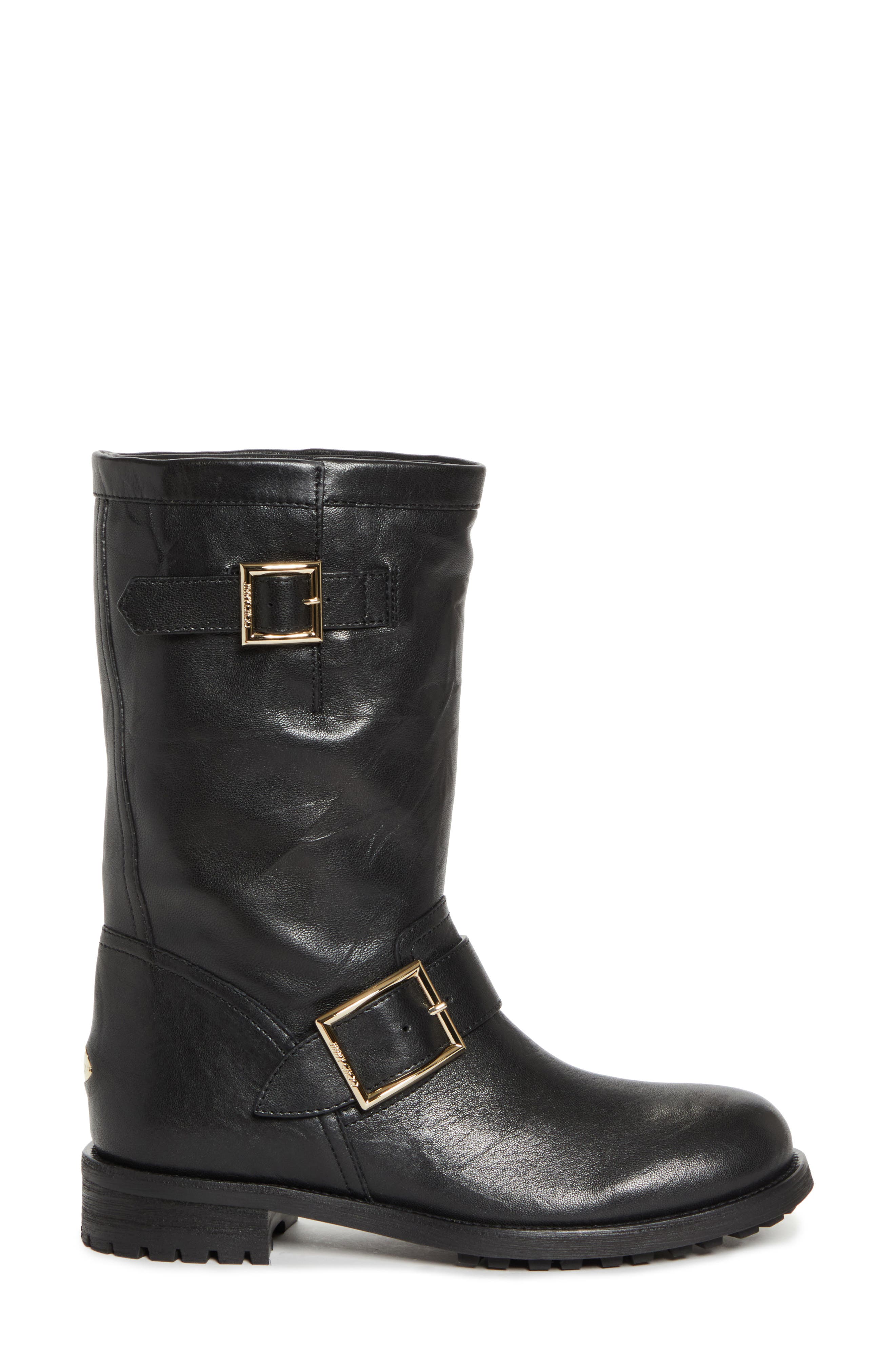 Jimmy Choo Biker Leather Boot, Alternate, color, Black