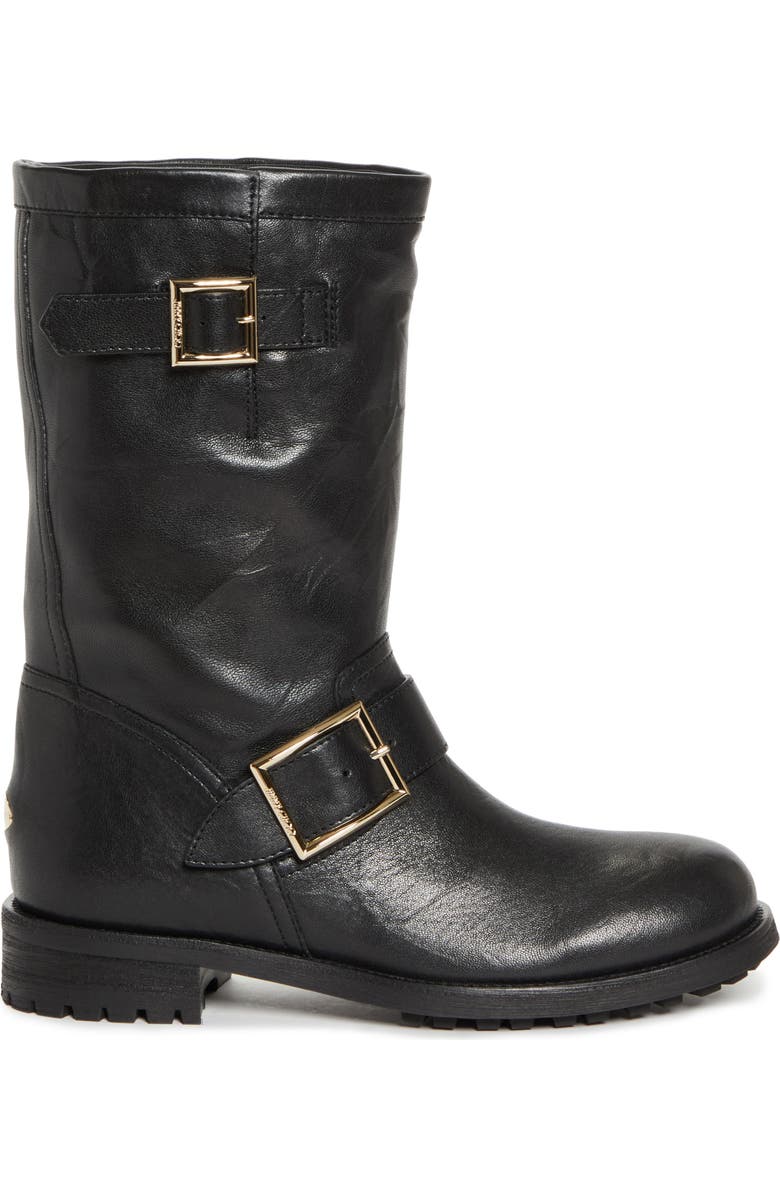 Jimmy Choo Biker Leather Boot, Alternate, color, Black