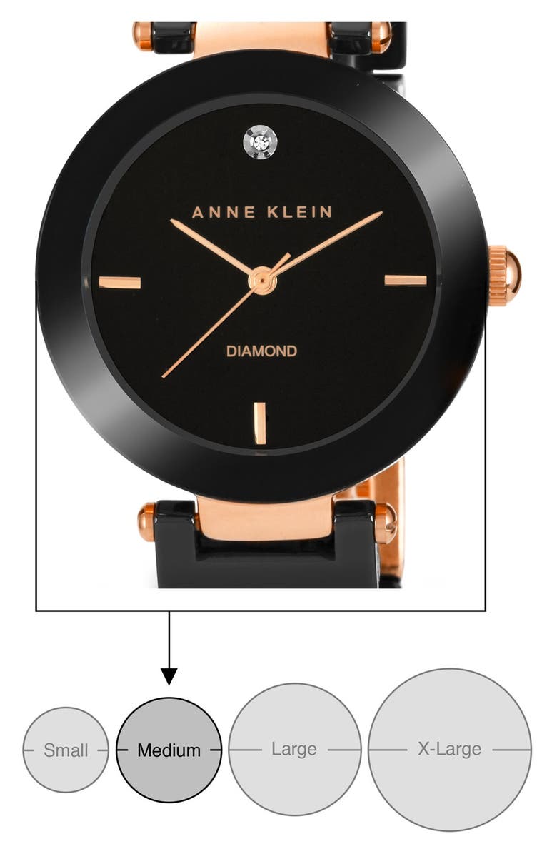 Anne Klein Diamond Dial Ceramic Bracelet Watch, 33mm, Alternate, color, 