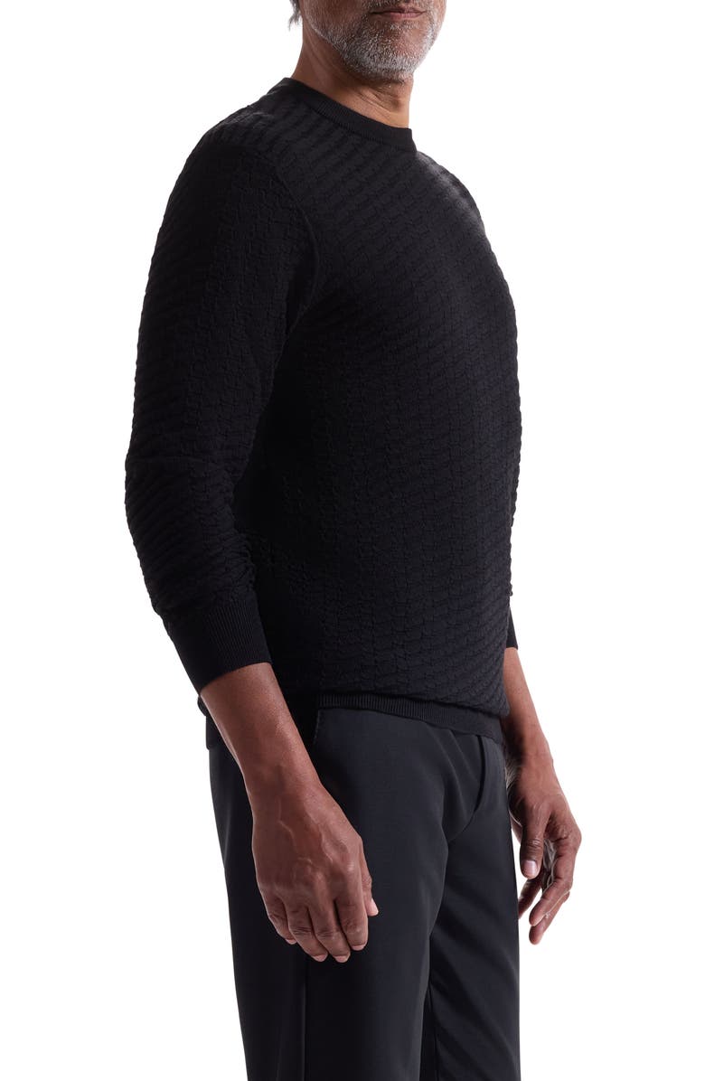 Bugatchi Pyramid Stitch Merino Wool & Silk Crewneck Sweater, Alternate, color, Black