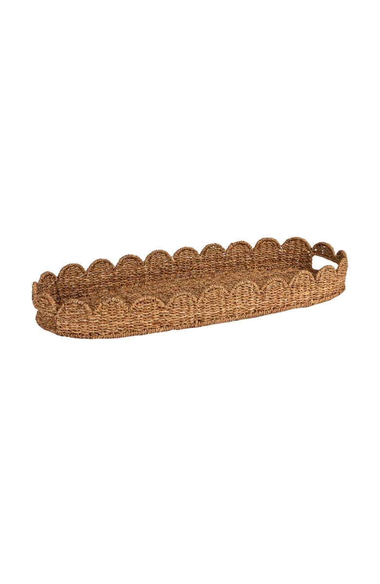Storied Home Decorative Hand-Woven Bankuan Scalloped Tray with Handles, Natural, Main, color, Natural