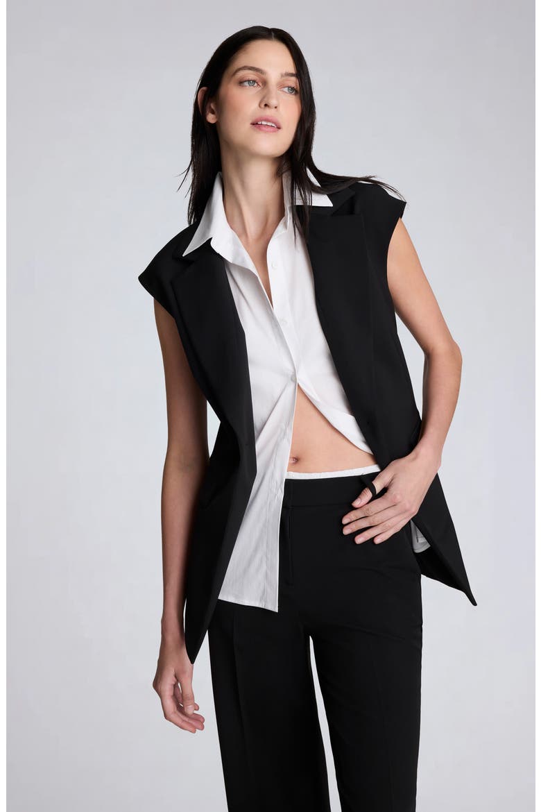 Luxe Twill Vest with Inset Shirt, Alternate, color, BLACK/ PURE WHITE