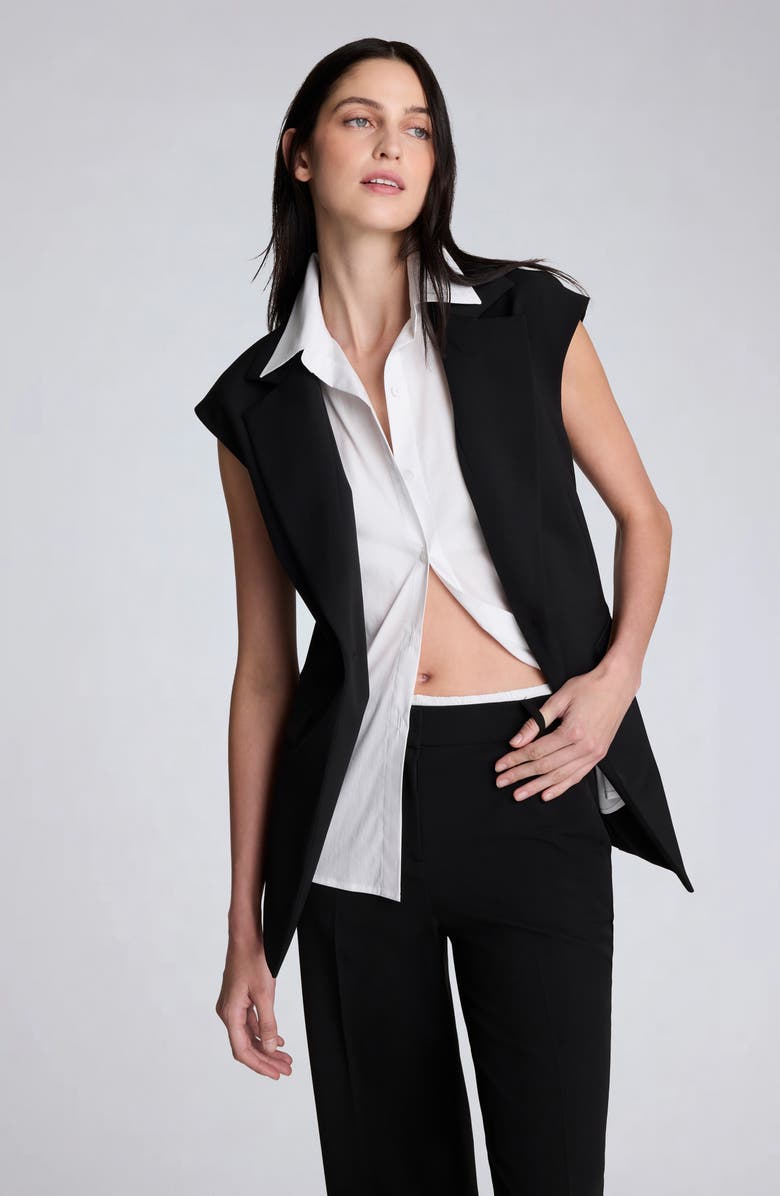 Kenneth Cole Luxe Twill Vest with Inset Shirt, Alternate, color, Black/ Pure White
