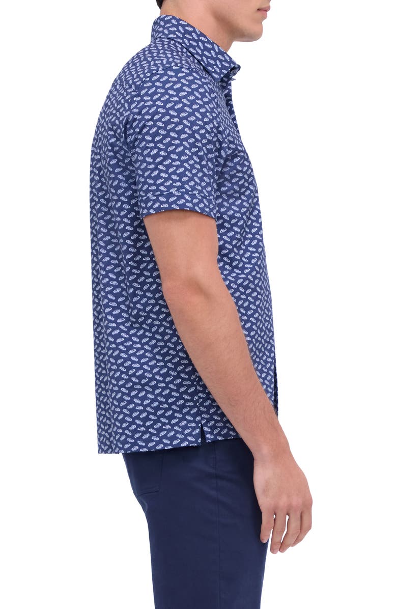 Bugatchi Milo OoohCotton<sup>®</sup> Car Print Short Sleeve Button-Up Shirt, Alternate, color, 