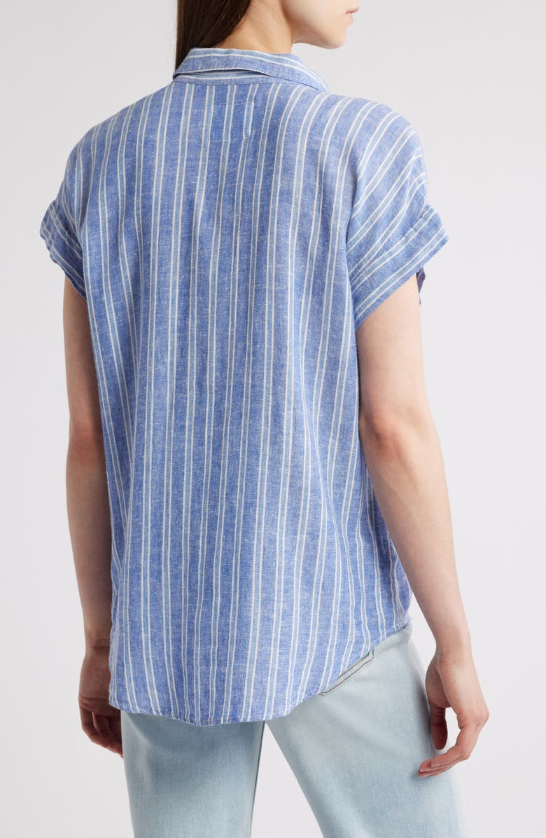 Rails Cito Stripe Short Sleeve Linen Blend Button-Up Shirt, Alternate, color, Lake View Stripe