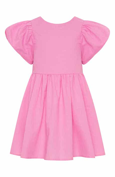 TINY TRIBE Kids' Cotton & Linen Puff Sleeve Dress