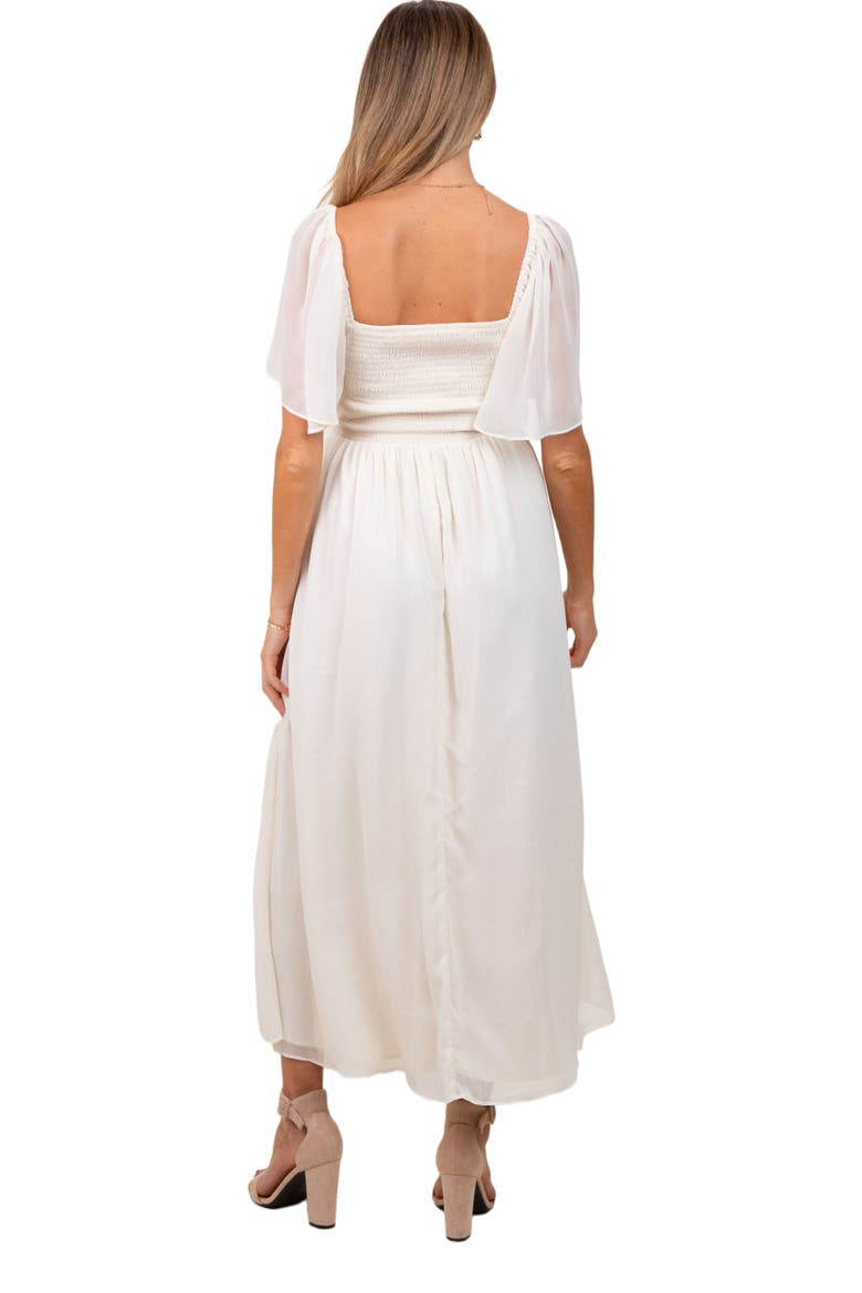 Floral Applique Flutter Sleeved Midi Dress, Alternate, color, Cream