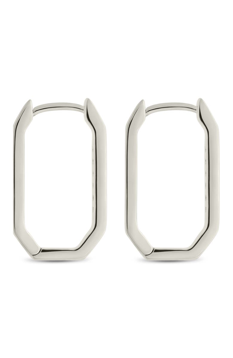 Sterling Forever Aria Geometric CZ Hoop Earrings, Alternate, color, Silver