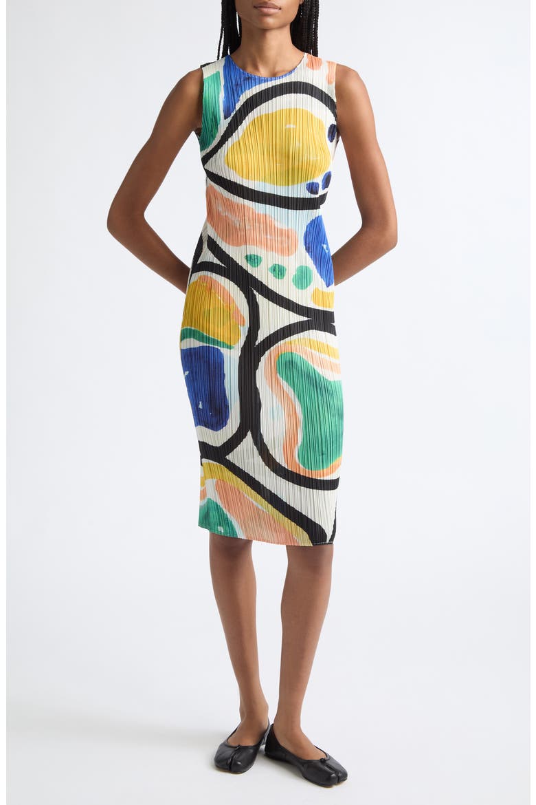 Roll Pleated Sleeveless Midi Dress, Main, color, 94-MULTI