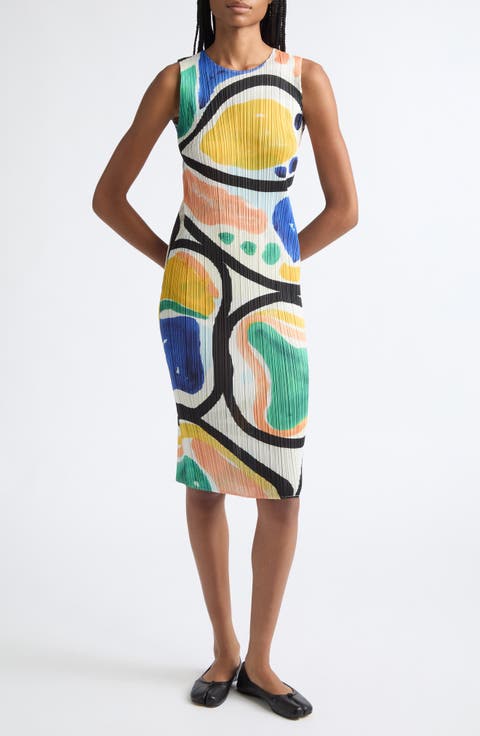 Roll Pleated Sleeveless Midi Dress