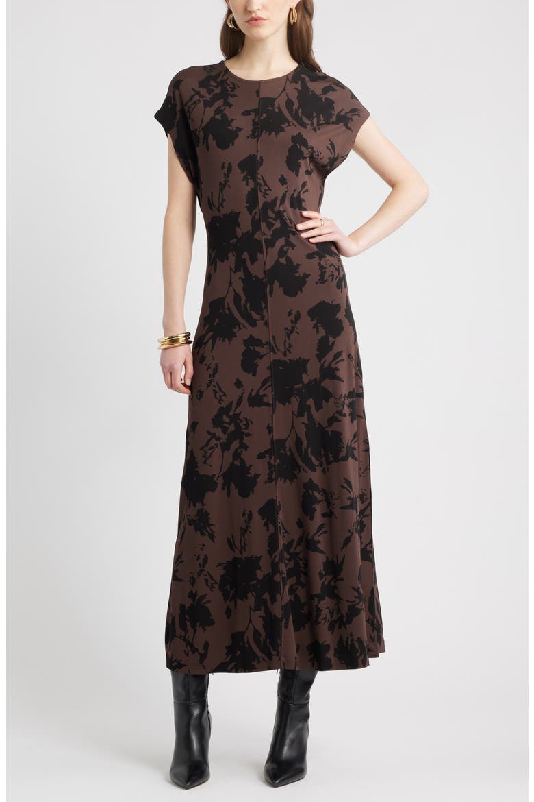 Dolman Sleeve Maxi Dress, Main, color, BROWN COFFEE CHAR FLORAL