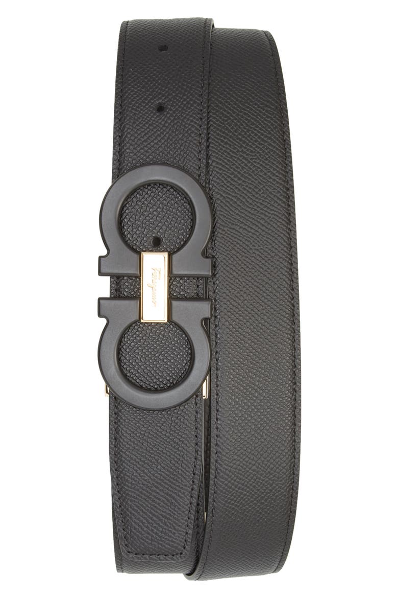 Salvatore Ferragamo Reversible Leather Belt, Main, color, NERO / NERO