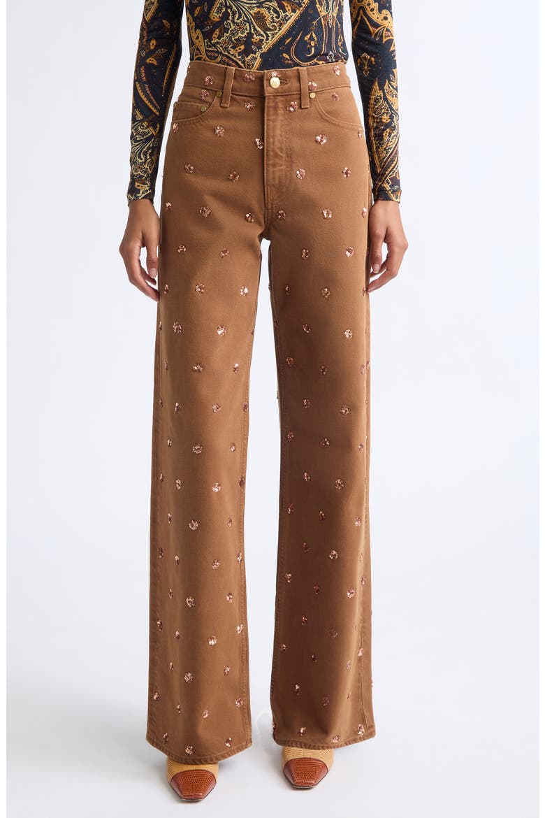 The Willow Embellished Wide Leg Jeans, Main, color, EMBELLISHED UMBER