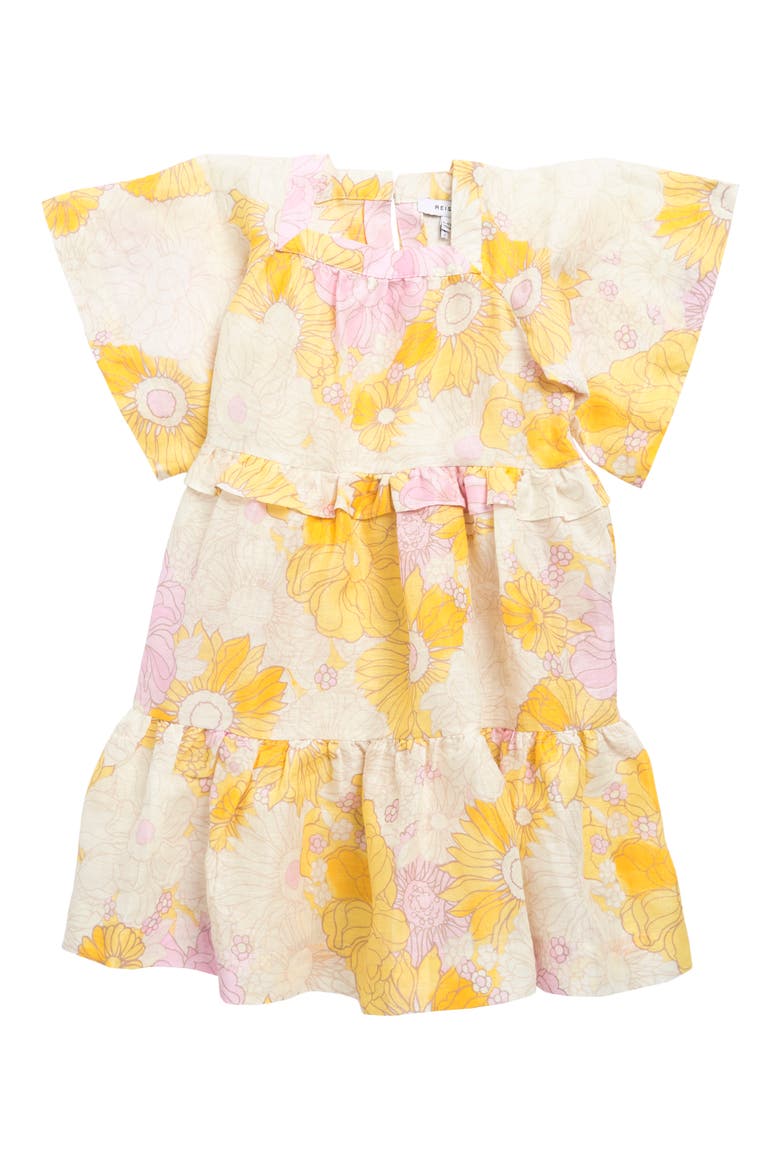 Kids' Allie Jr. Floral Linen Dress, Main, color, YELLOW PRINT