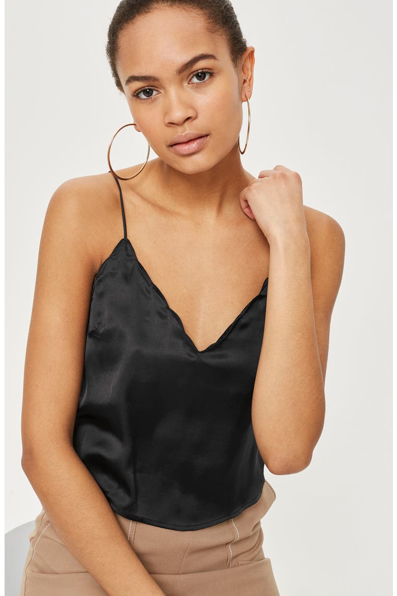 Scallop Crop Camisole, Alternate, color, BLACK