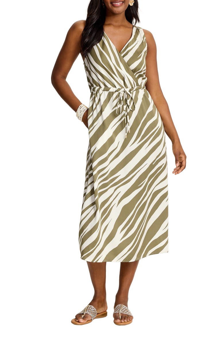 Zebra Print Satin Wrap Dress, Main, color, SEA CLAY