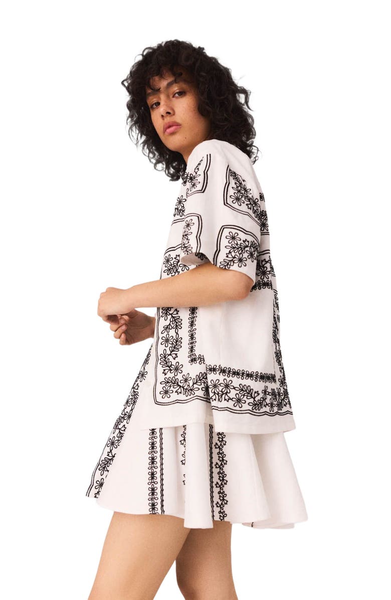 maje Short-sleeved embroidered shirt, Alternate, color, Ecru / Black