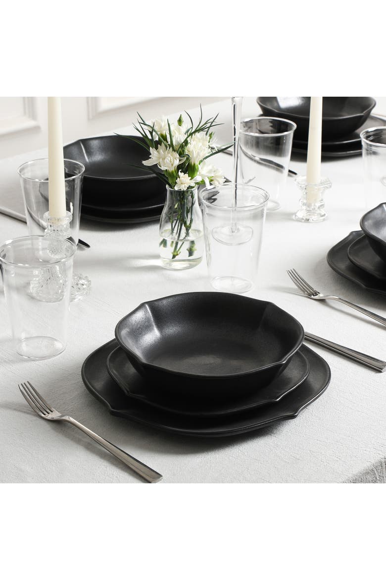 Baskerville Stoneware 32-Piece Dinnerware Set, Includes Glassware, Alternate, color, Black
