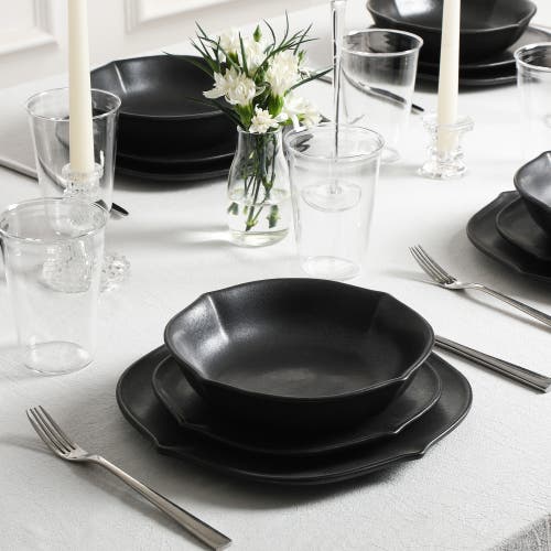 Stone Lain Baskerville Stoneware 32-piece Dinnerware Set, Includes Glassware In Black