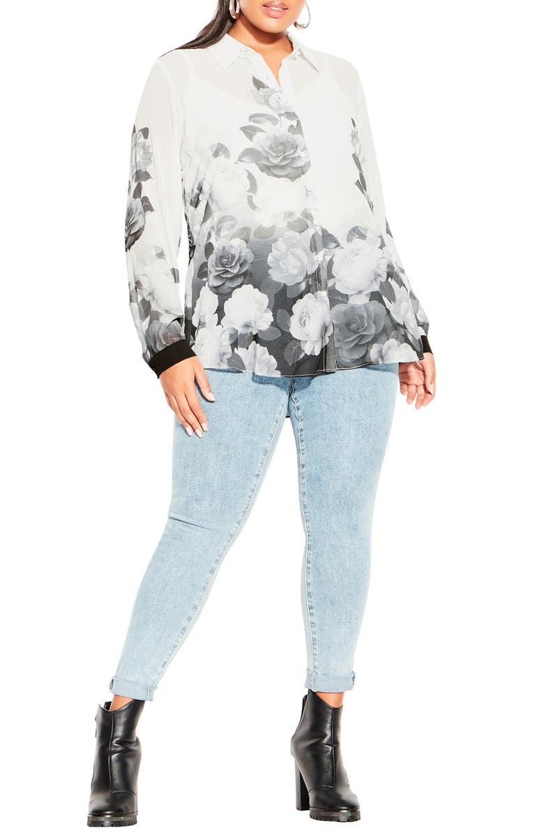 City Chic Victoria Relaxed Fit Floral Button-Up Shirt, Alternate, color,