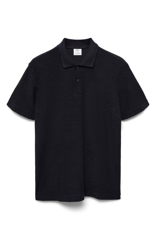 Mango Regular Fit Terry Polo In Dark Navy