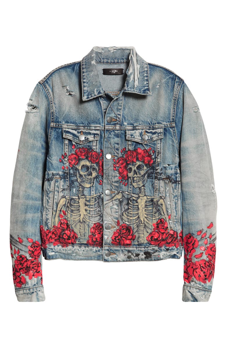 AMIRI Grateful Dead Skull & Roses Denim Trucker Jacket, Alternate, color, 