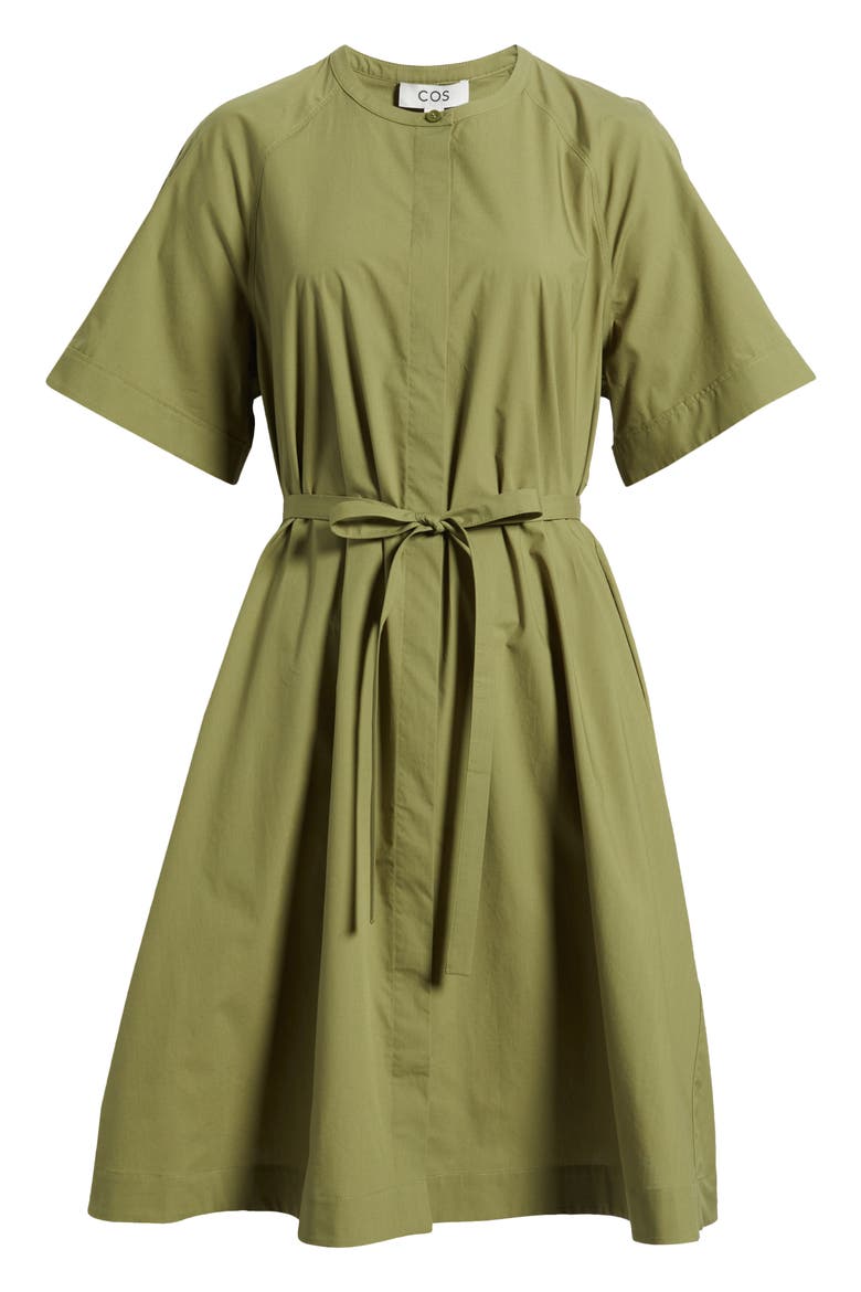 Tie Waist Cotton Midi Dress, Alternate, color, GREEN MEDIUM