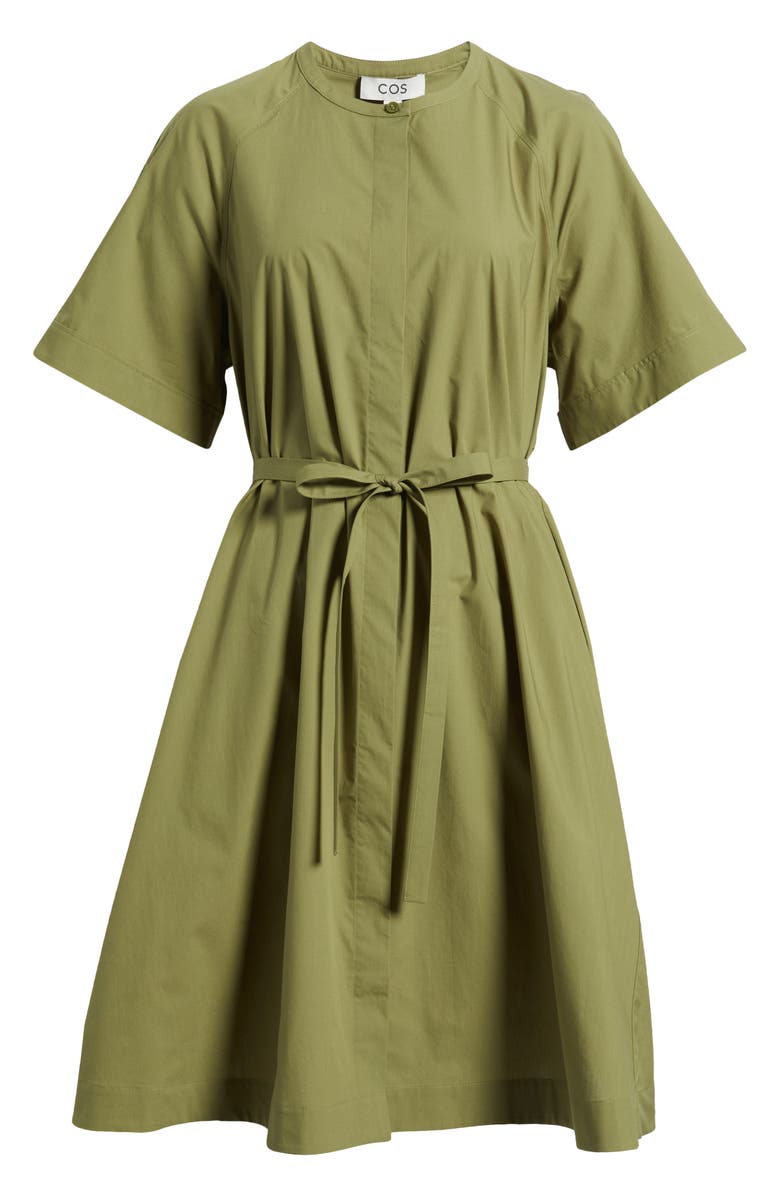 COS Tie Waist Cotton Midi Dress, Alternate, color, Green Medium