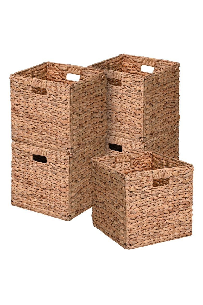 Bryce Classic Farmhouse Handwoven Hyacinth Collapsible Storage Cube Baskets with Handles,, Alternate, color, Natural