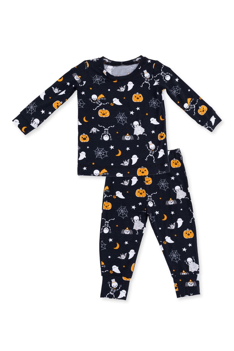 Kids' Halloween Skeleton Buddies Fitted Two-Piece Pajamas, Main, color, BLACK