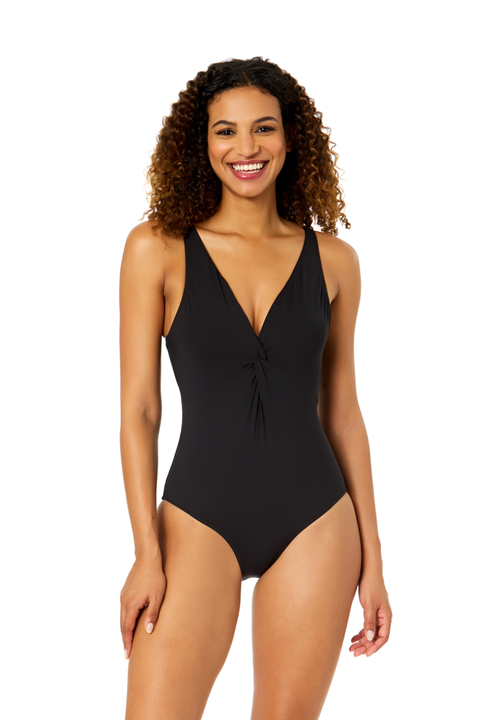 Women's Live In Color Solid Plunge Twist One Piece Swimsuit